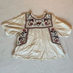 Zara Cream Blouse with Red and Brown Embroidery